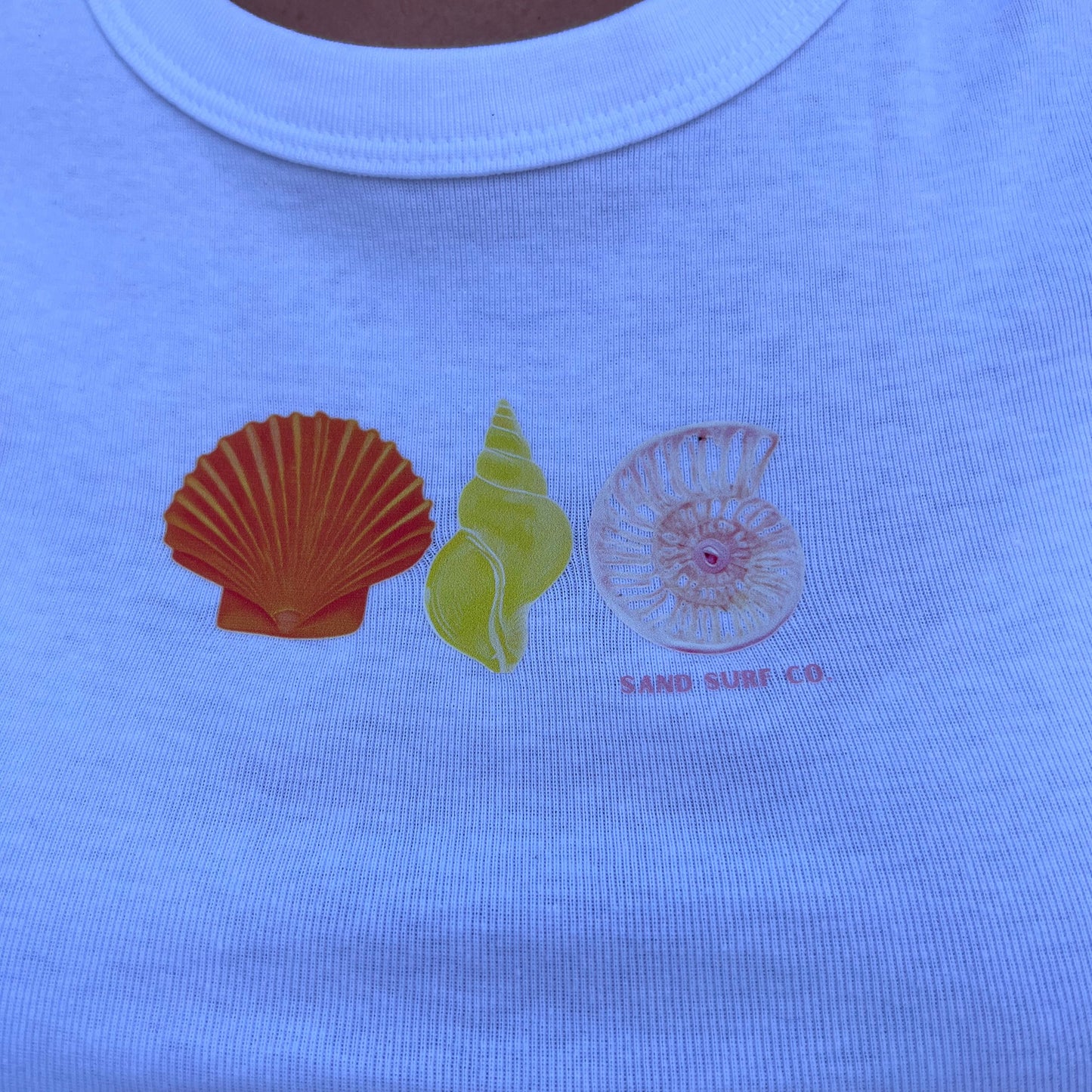 Sand Surf Co. Bella Canvas Seashell Crop Top - White