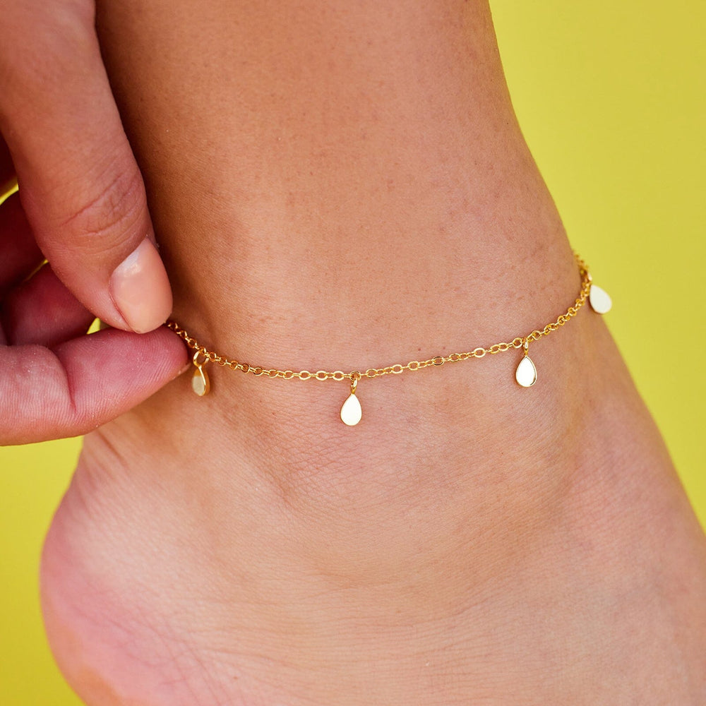 Pura Vida Bracelets Teardrop Charm Chain Anklet - Gold