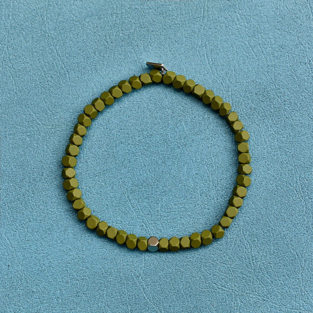 Pura Vida Bracelets Mens Coated Hematite Stretch Bracelet - Olive