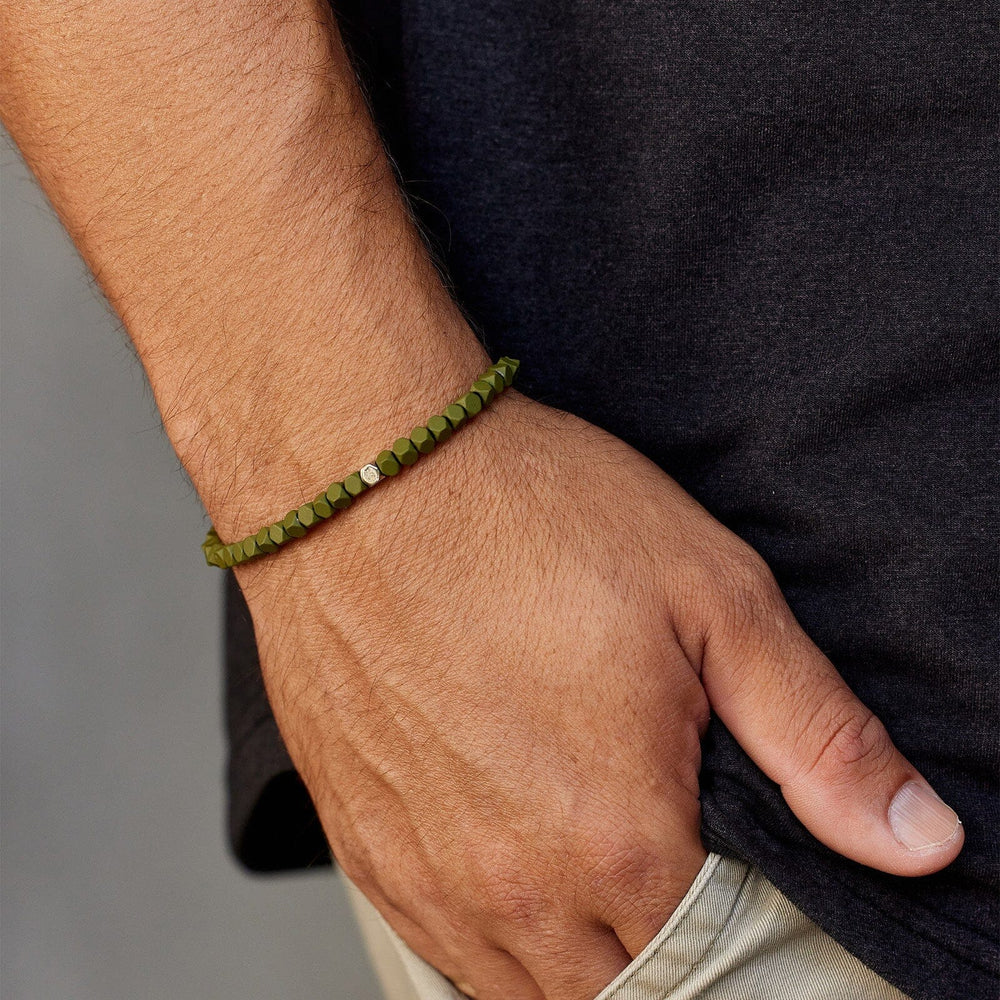 Pura Vida Bracelets Mens Coated Hematite Stretch Bracelet - Olive