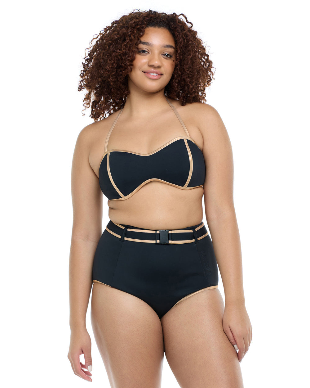 Body Glove Undersea Tainted Love Retro Bandeau Bikini Top - Black Gold