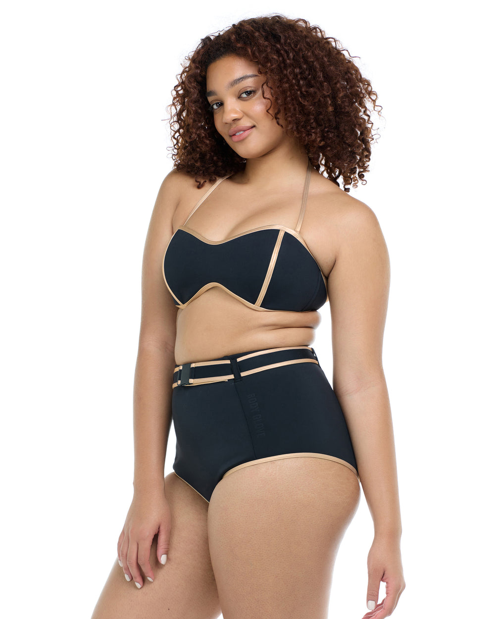 Body Glove Undersea Tainted Love Retro Bandeau Bikini Top - Black Gold