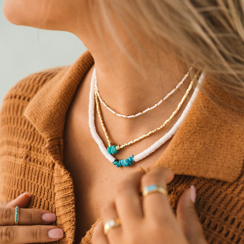 Pura Vida Bracelets Puka Shell & Turquoise Chip Choker Necklace