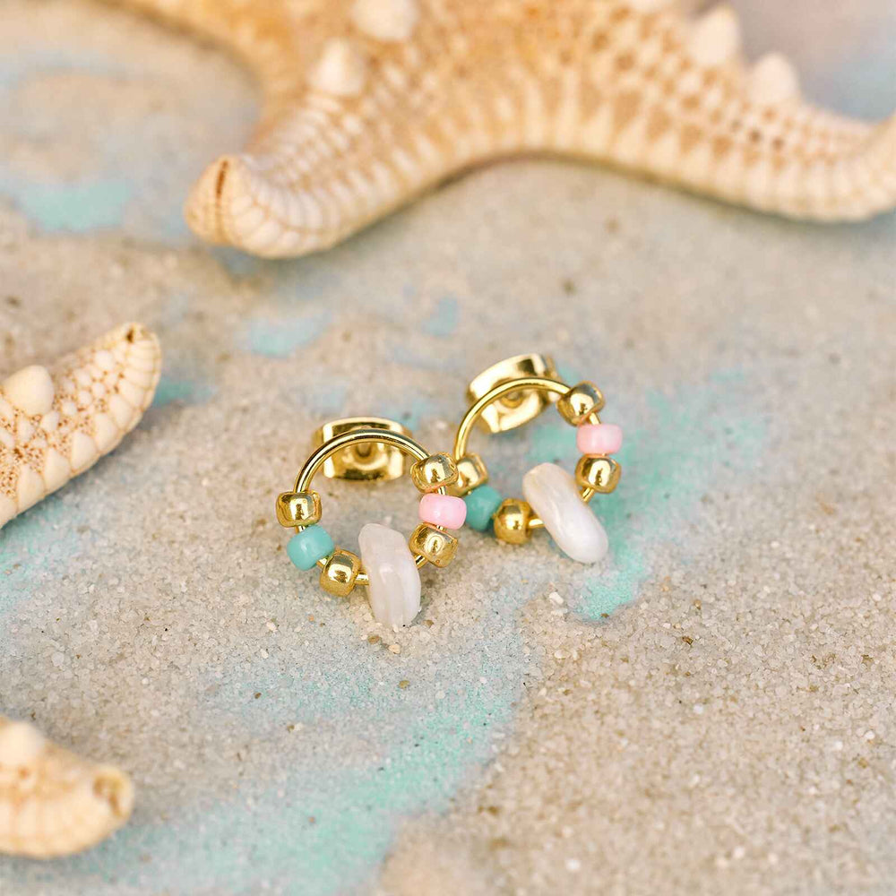 Pura Vida Seed Bead and Shell Stud Earrings - Gold