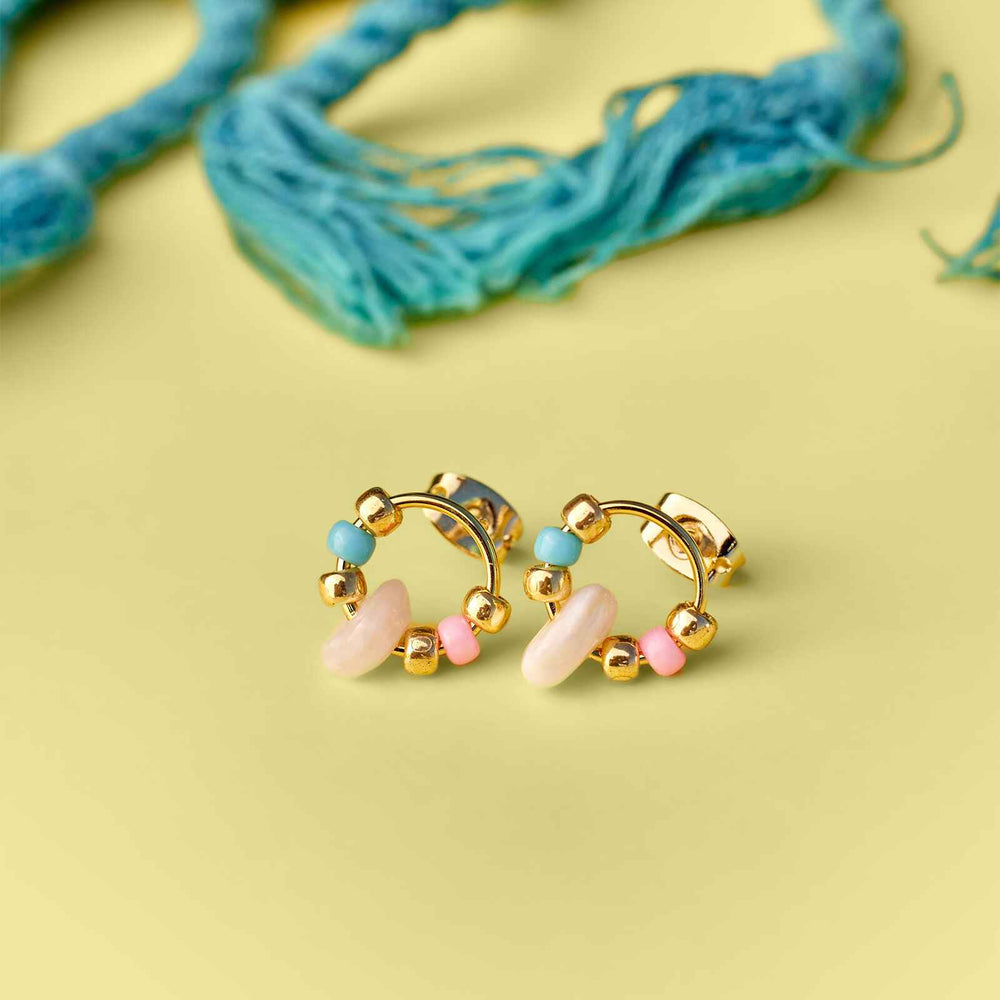 Pura Vida Seed Bead and Shell Stud Earrings - Gold