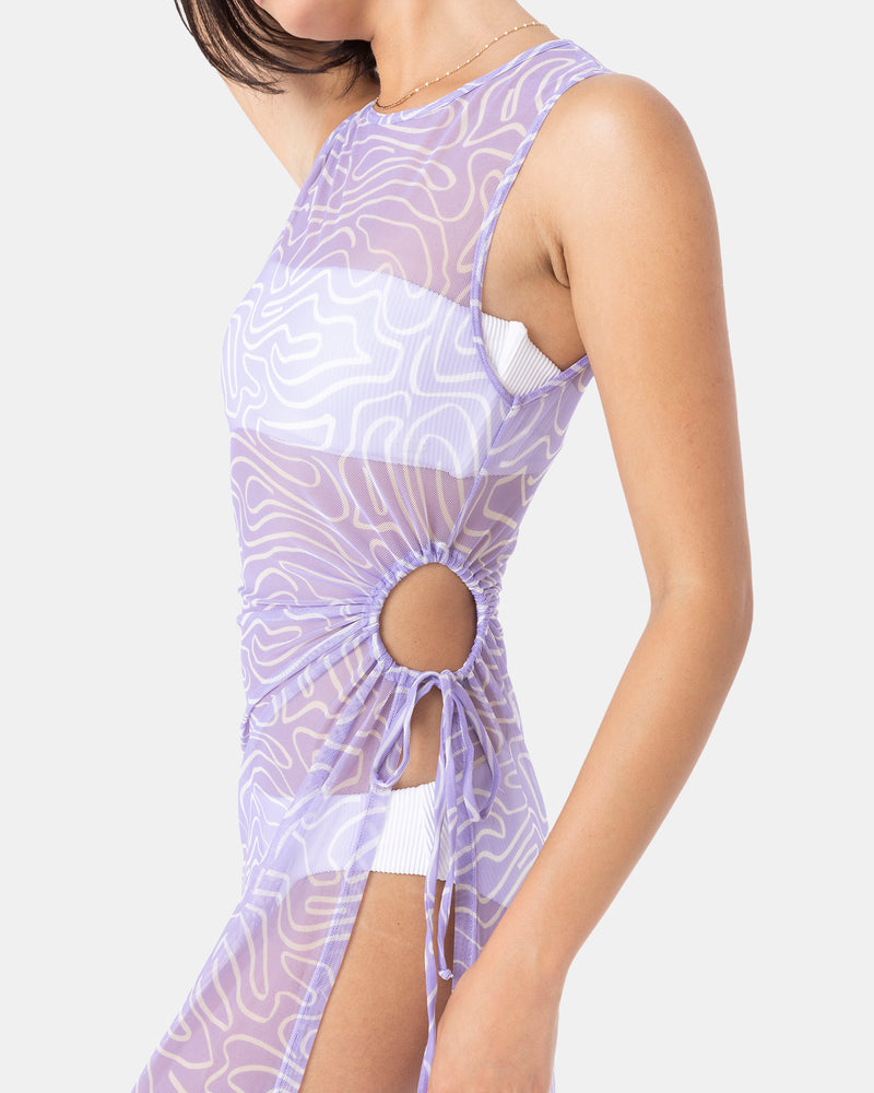 Roxy Sunshine State of Mind Open Side Mesh Cover Up Dress - Lavender
