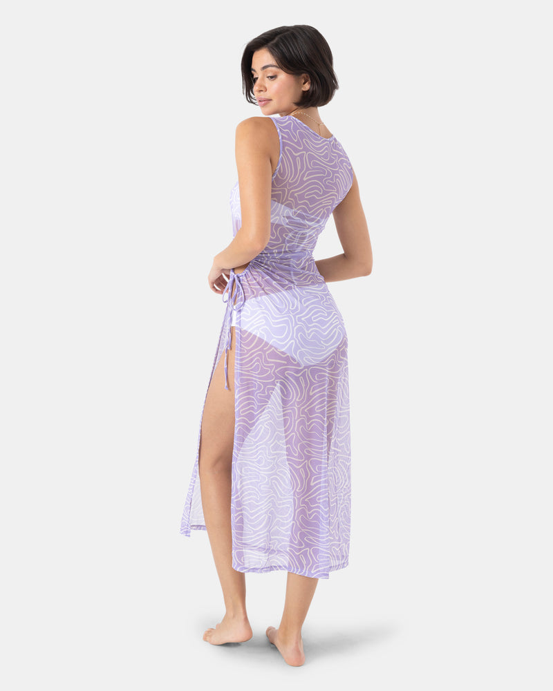 Roxy Sunshine State of Mind Open Side Mesh Cover Up Dress - Lavender