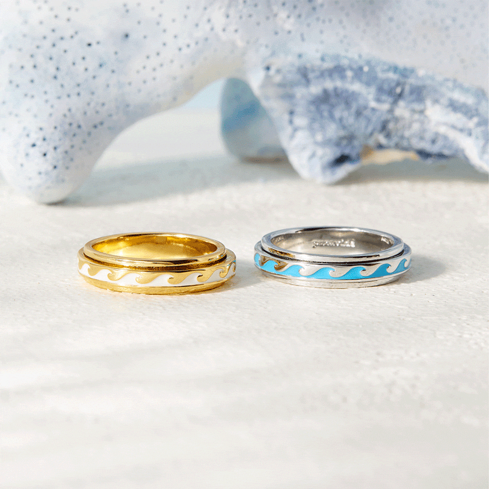 Pura Vida Enamel Wave Fidget Ring - Silver