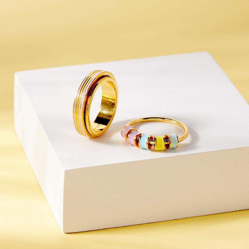 Pura Vida Mental Health Awareness Pastel Stripe Fidget Ring - Gold