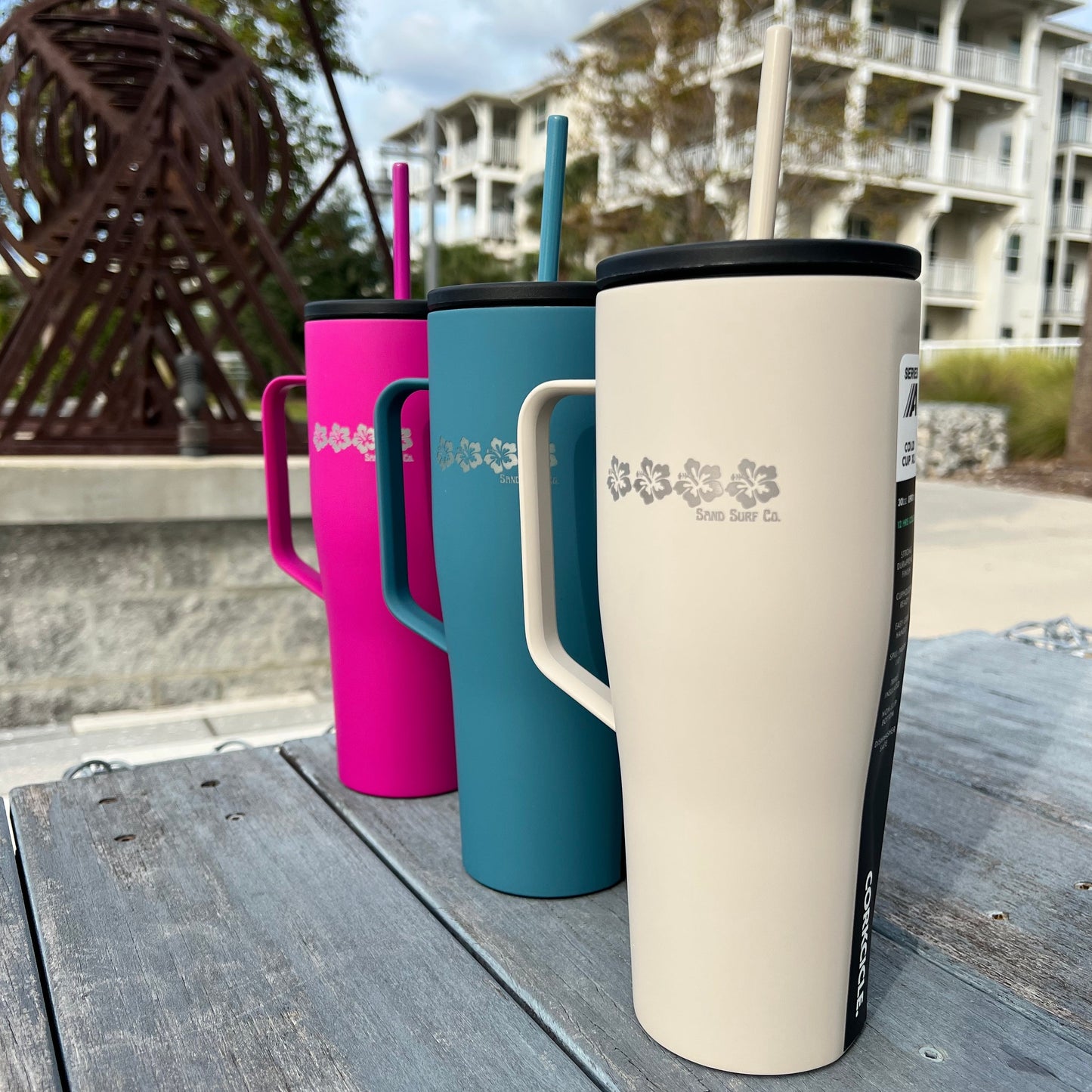 Sand Surf Co. Corkcicle Hibiscus Dreams XL Cold Cup - Sand Latte