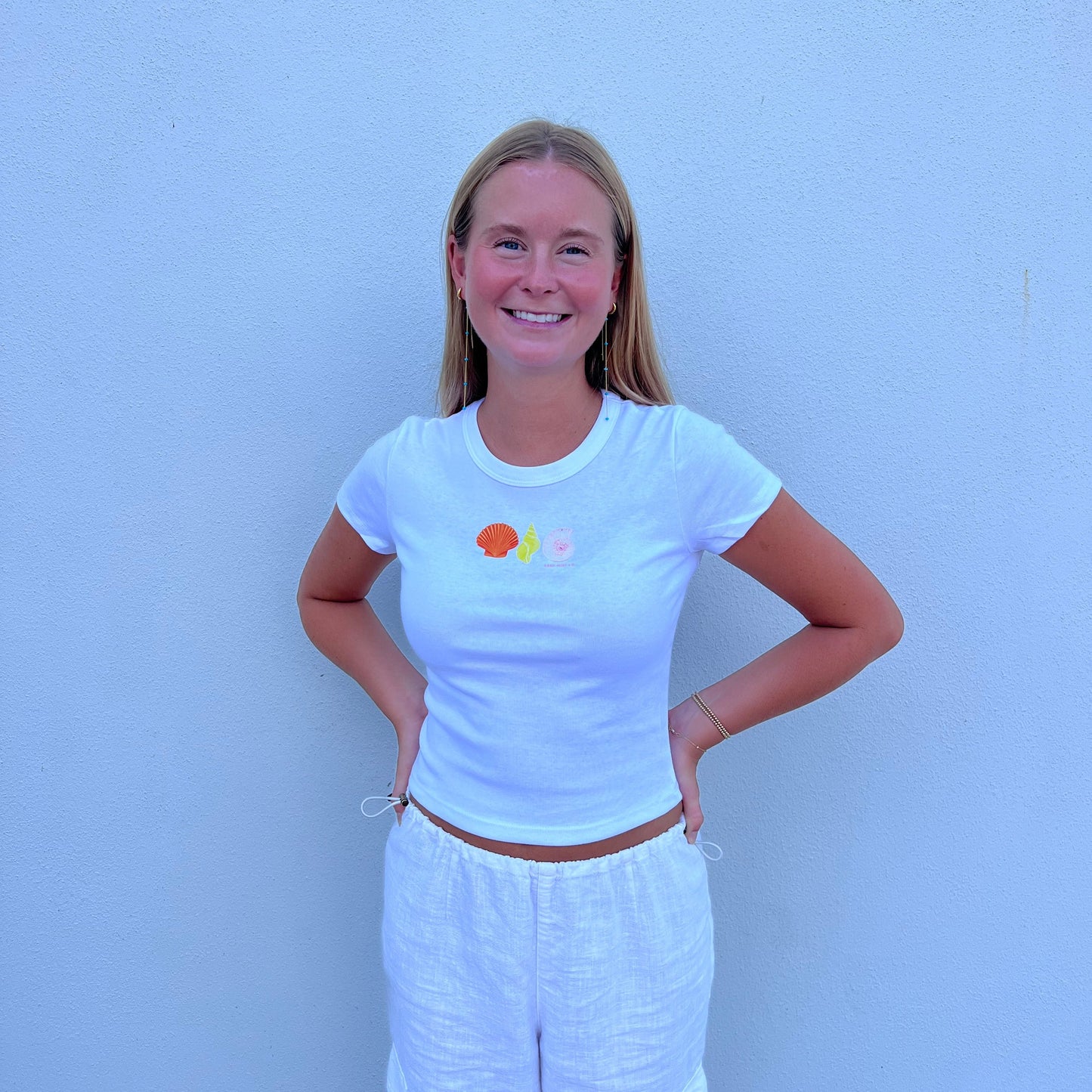 Sand Surf Co. Bella Canvas Seashell Crop Top - White