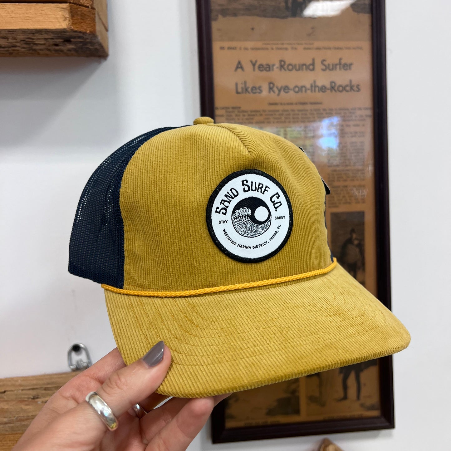 Sand Surf Co. Richardson Yin Yang Leather Patch Logo Corduroy Hat - Gold & Navy