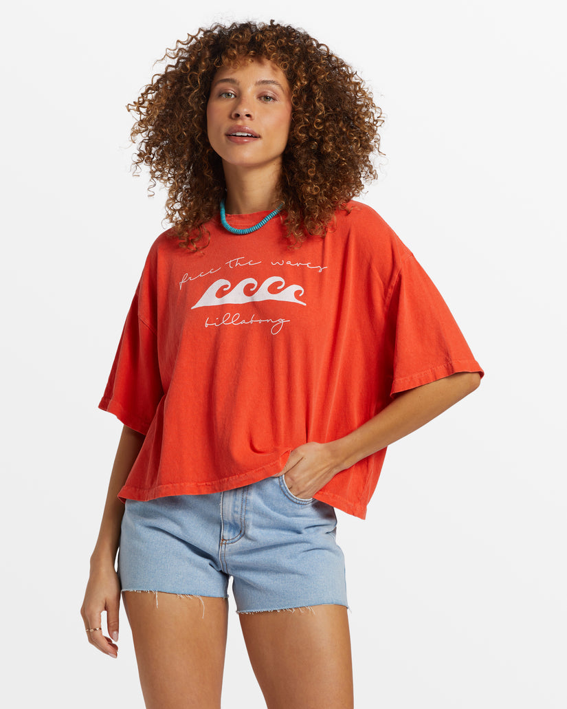 Billabong Hot Fun Cropped Oversized T-Shirt - Sunset Red
