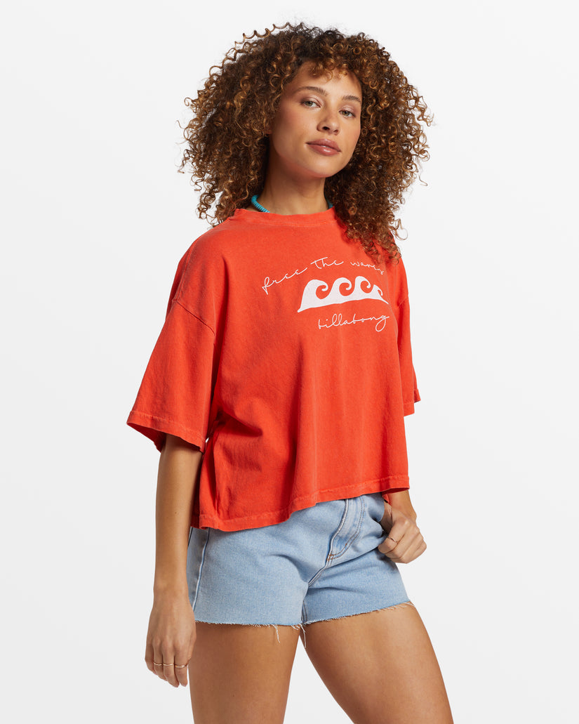 Billabong Hot Fun Cropped Oversized T-Shirt - Sunset Red