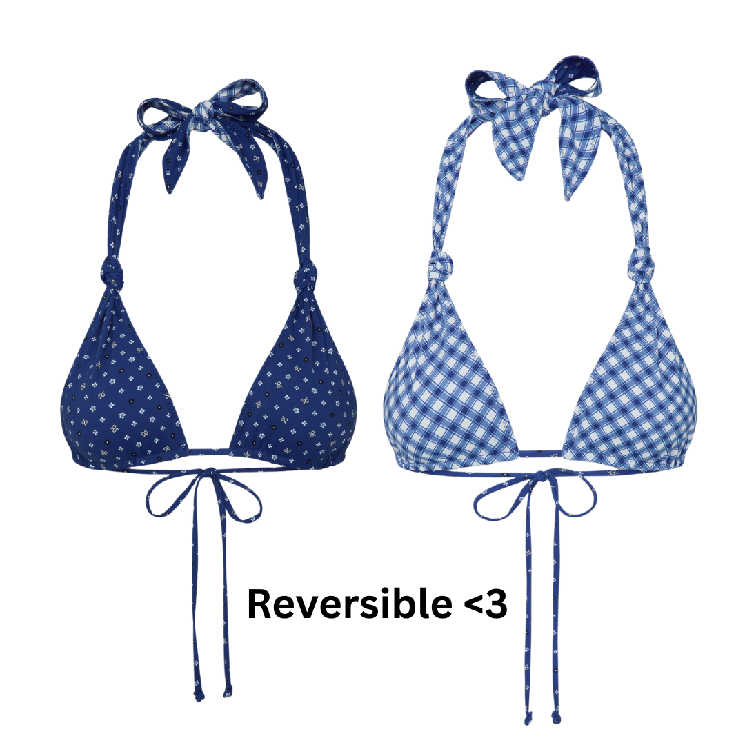 Frankies Bikinis Kealy Reversible Halter Bikini Top - Starry Gingham