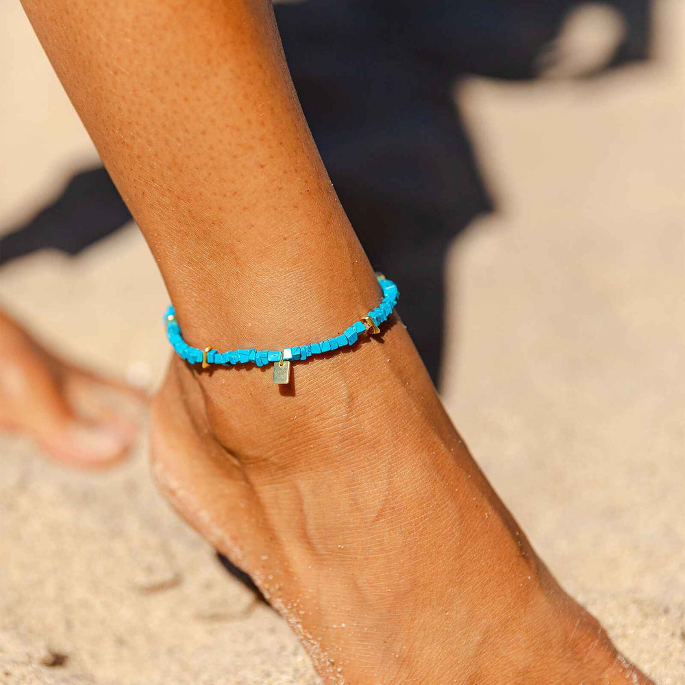 Pura Vida Turquoise Chip Stretch Anklet