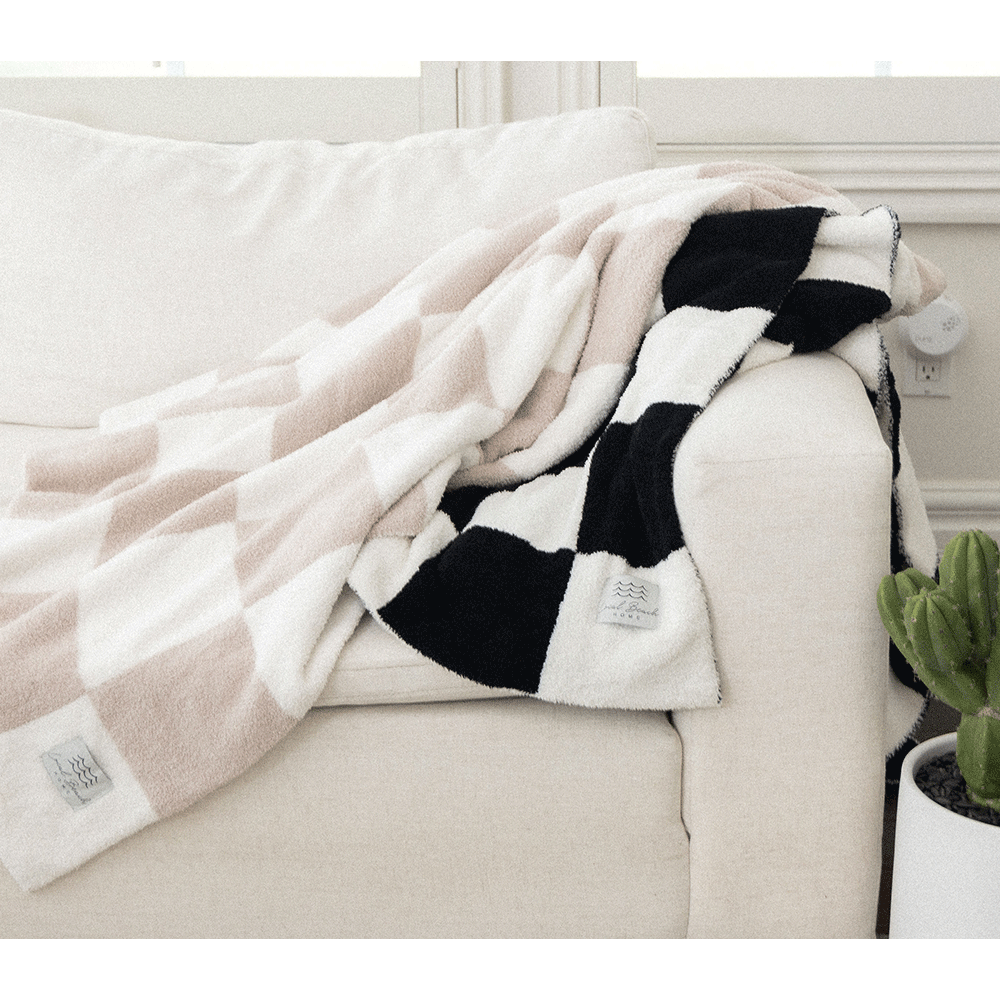 Local Beach Checker Luxe Home Blanket - Sand & Cream