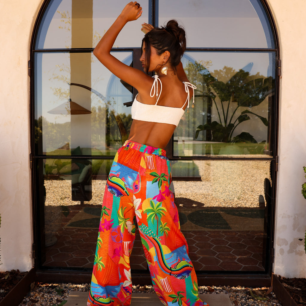 Kulani Kinis Simple Shirred Tie Crop - Natural White