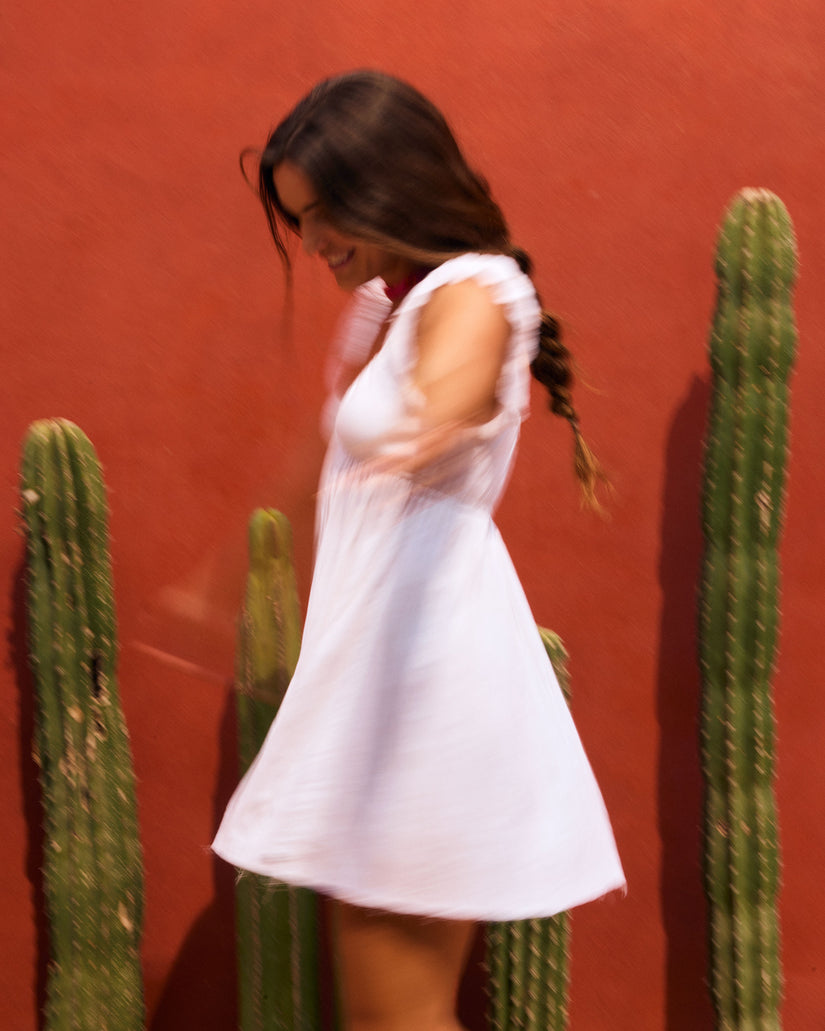 Roxy Luna Flutter Sleeves Mini Dress - Egret