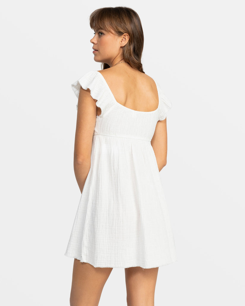 Roxy Luna Flutter Sleeves Mini Dress - Egret
