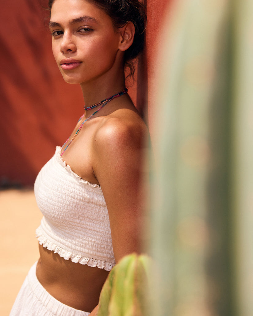 Roxy Warm Waters Eyelet Smocked Tube Top - Snow White