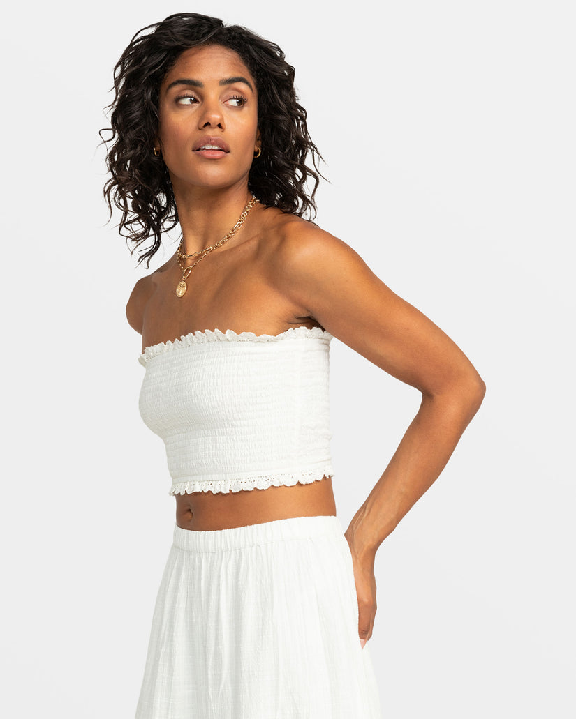 Roxy Warm Waters Eyelet Smocked Tube Top - Snow White