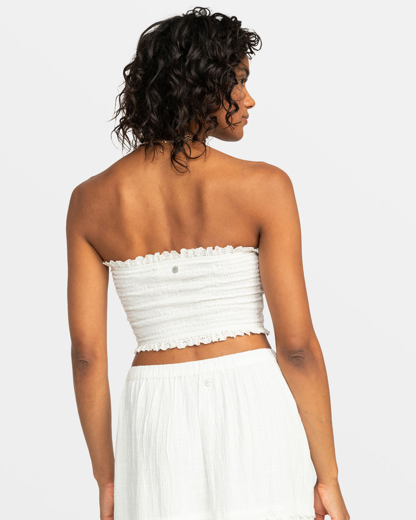 Roxy Warm Waters Eyelet Smocked Tube Top - Snow White