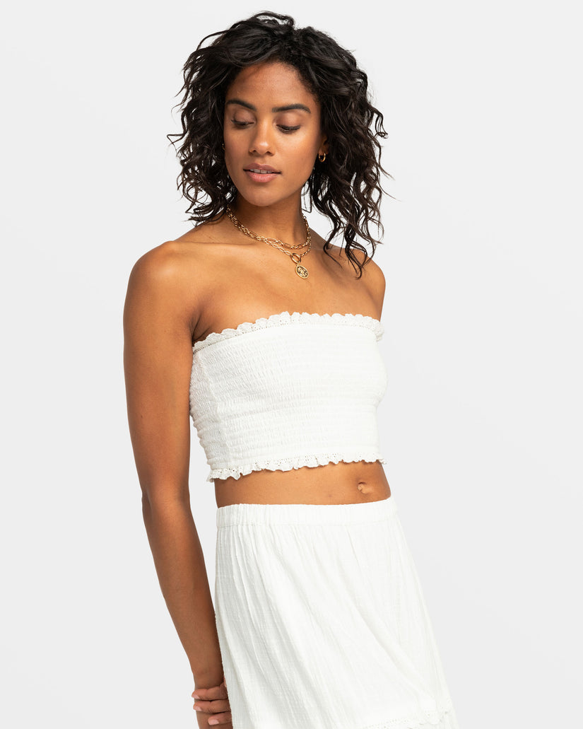 Roxy Warm Waters Eyelet Smocked Tube Top - Snow White