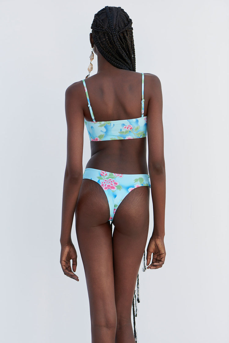 Frankies Bikinis Dexter Floral Thong Bikini Bottom - Blue Daiquiri
