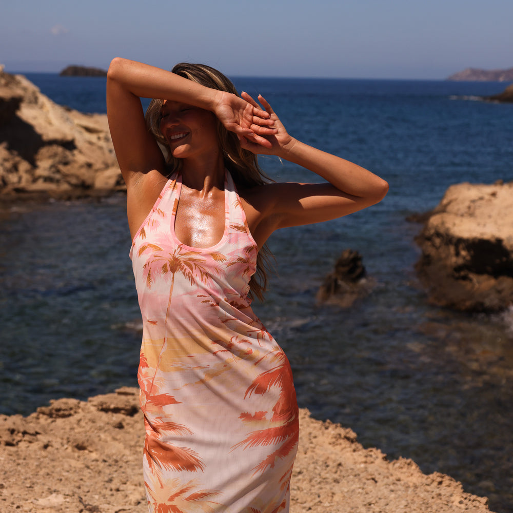 Kulani Kinis Halter Mesh Maxi Dress - Wild Skies (Mermaid Moon Collection)