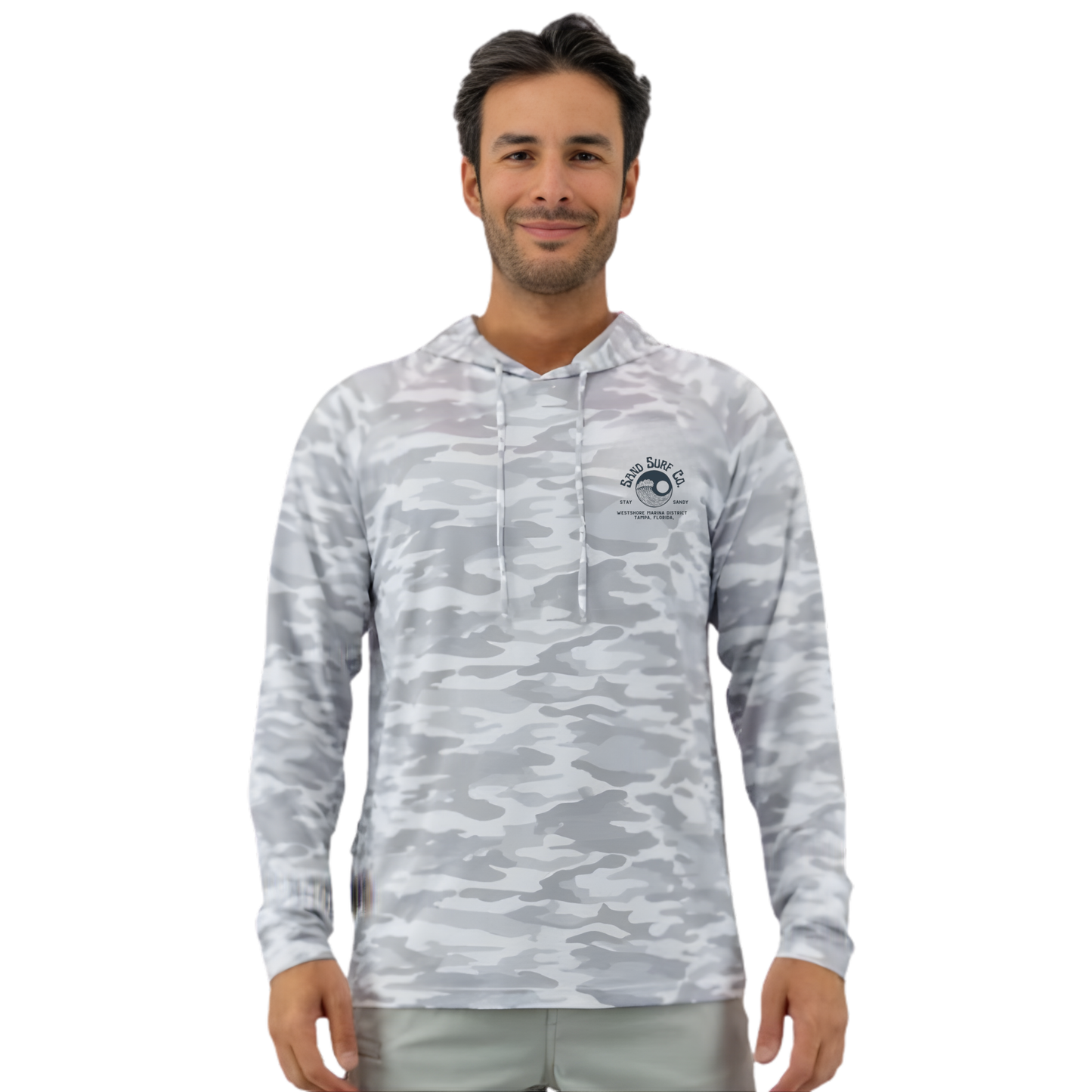 Sand Surf Co. Carter Hooded UPF 50 Long Sleeve Sun Shirt - Snow Camo