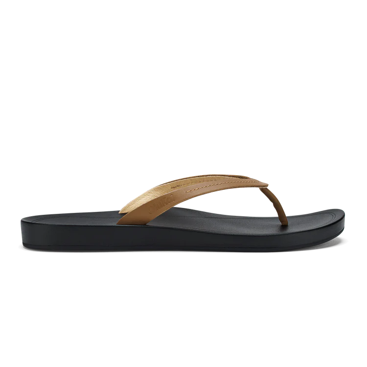 Olukai Lalahi Women’s Leather Beach Sandals - Tan & Lava Rock