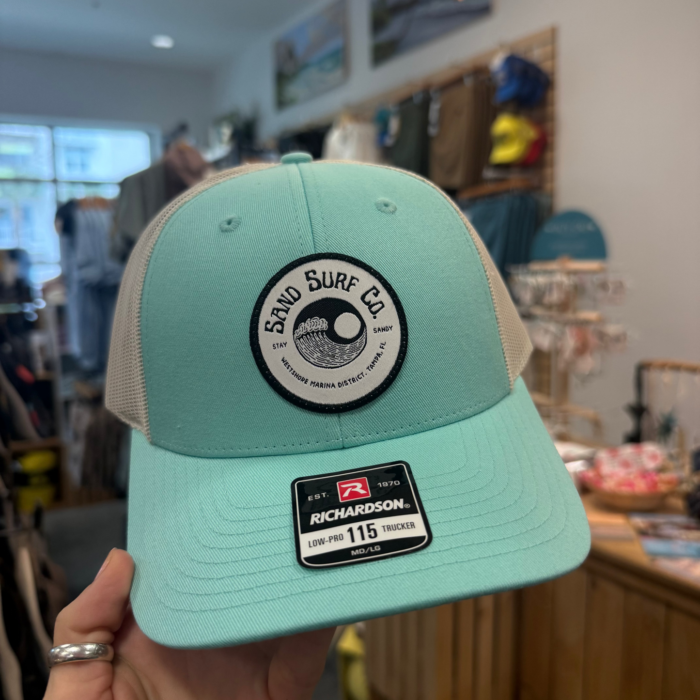 Sand Surf Co. Richardson 115 Yin Yang Leather Patch Trucker Hat - Seamist