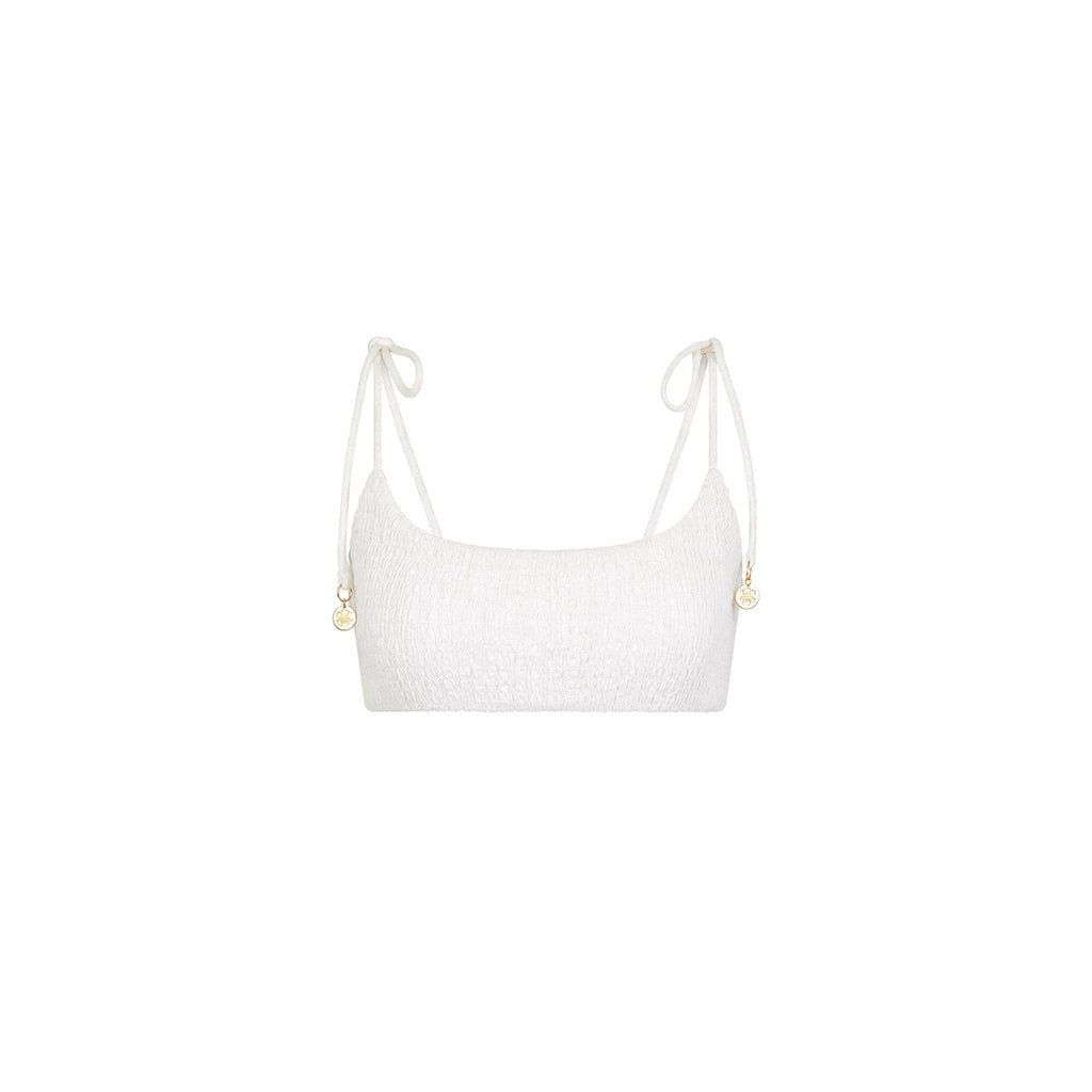 Kulani Kinis Simple Shirred Tie Crop - Natural White