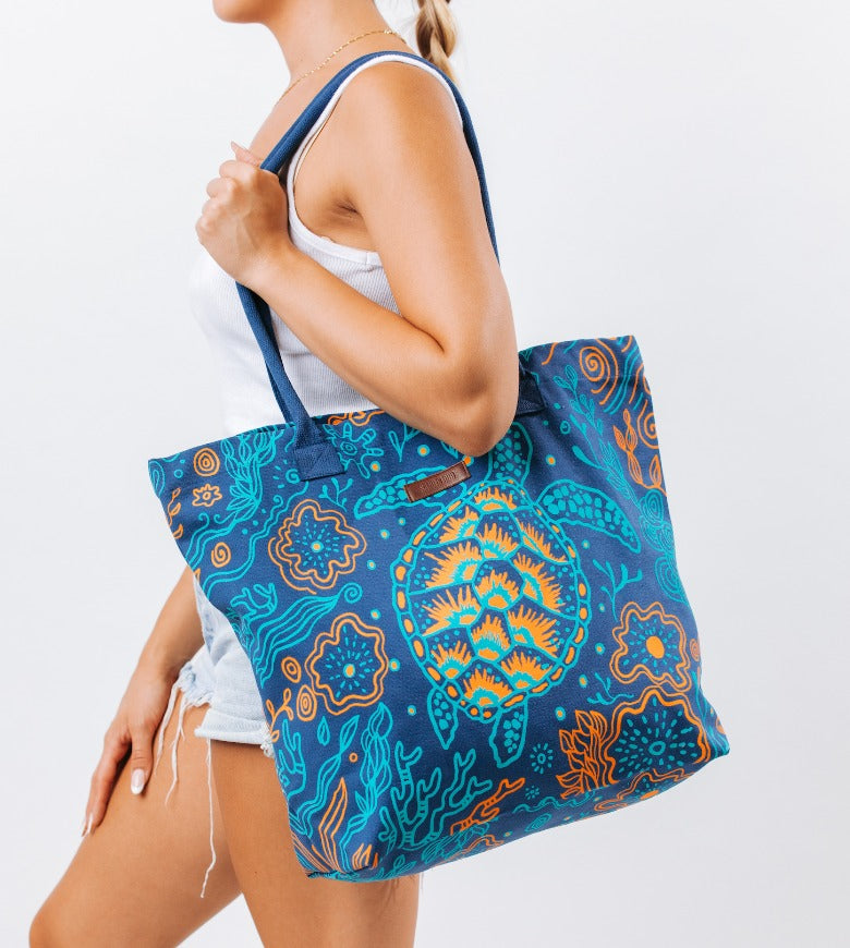 Sand Cloud Reef Turtles Beach Tote - Deep Ocean