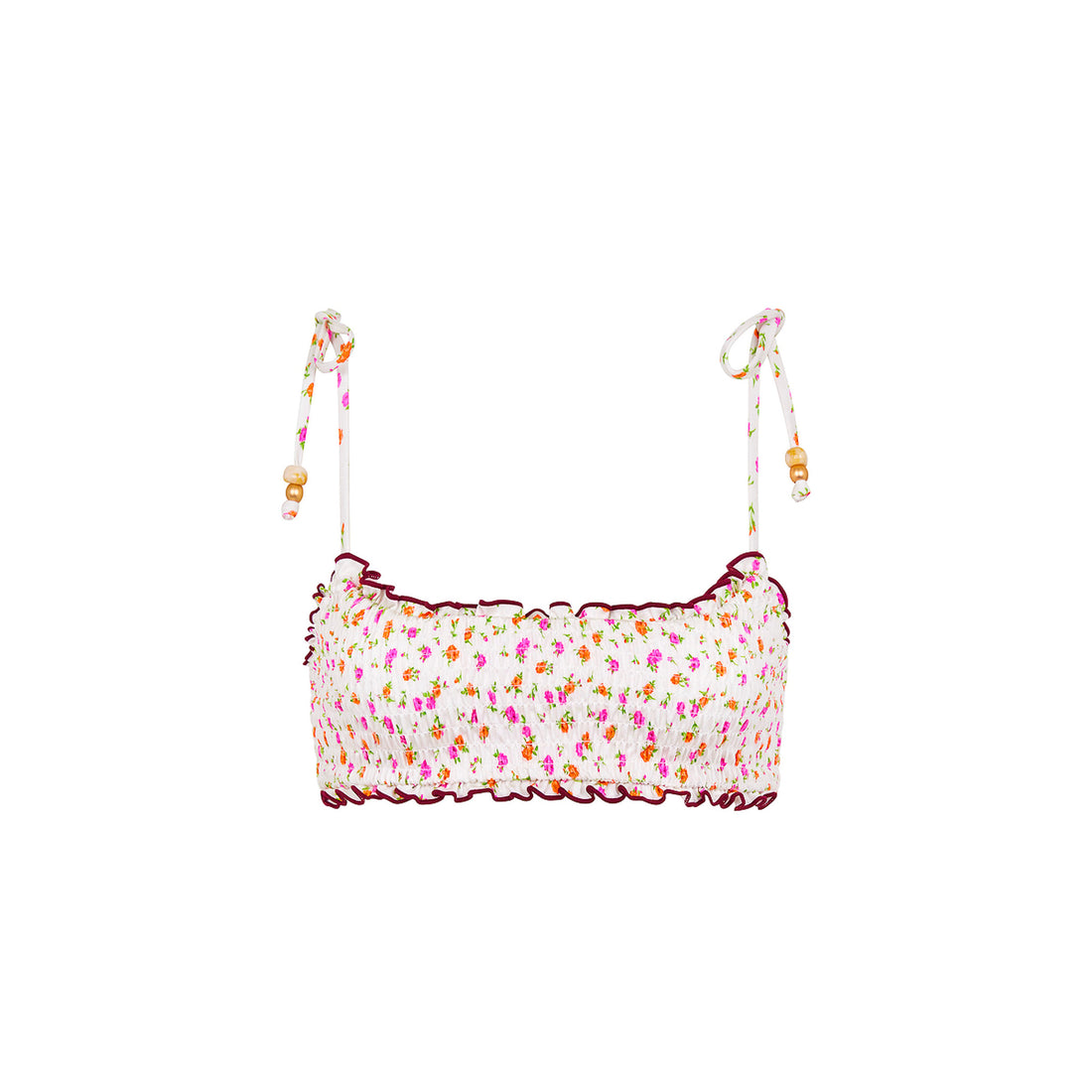 Kulani Kinis Shirred Crop Tie Bikini Top - Rosie Posie (Stardust Ranch Collection)