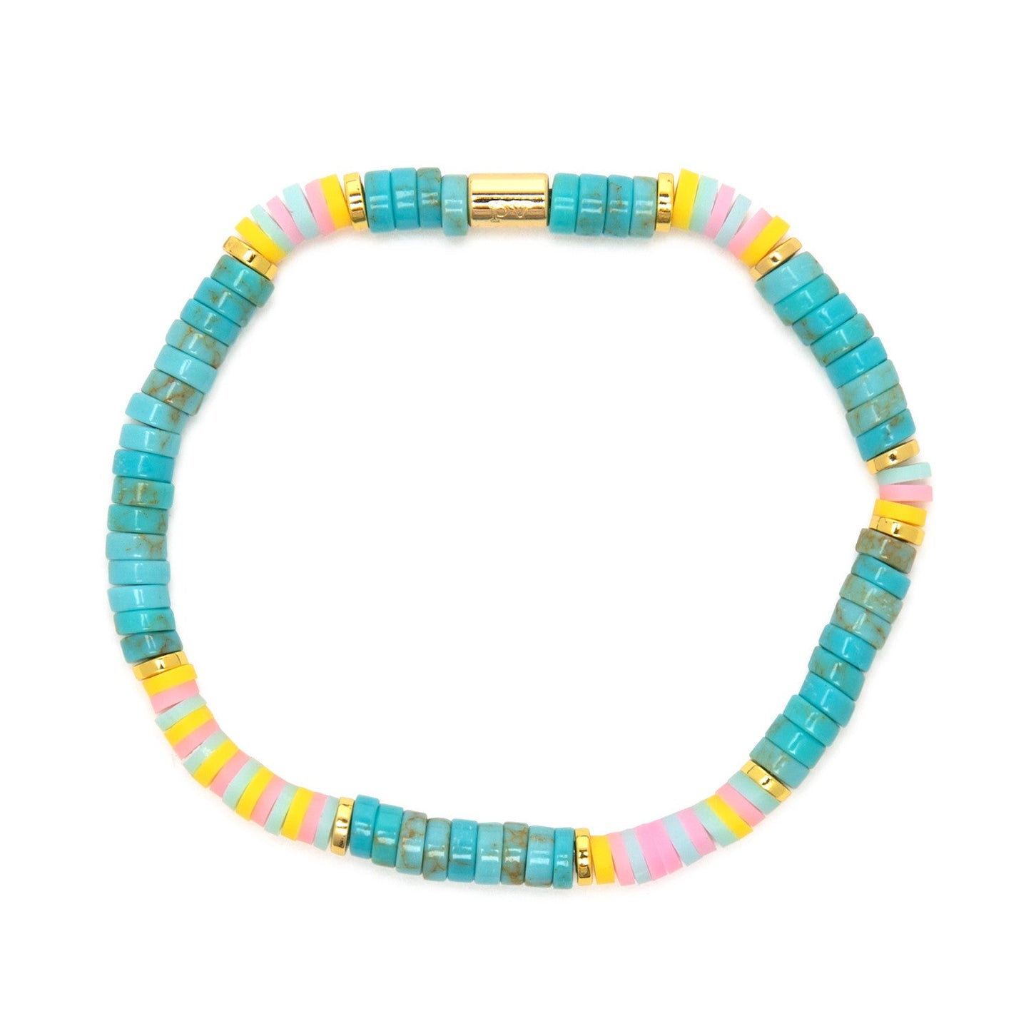 Pura Vida Bracelets Turkis Vinyl Disc Stretch Bracelet - Gold