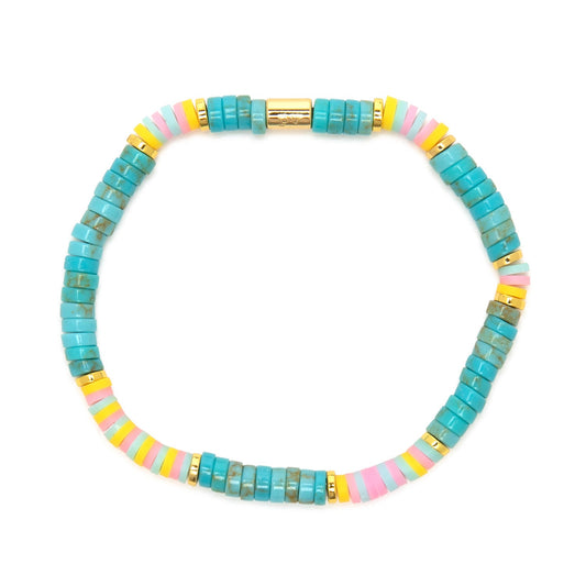 Pura Vida Bracelets Turkis Vinyl Disc Stretch Bracelet - Gold
