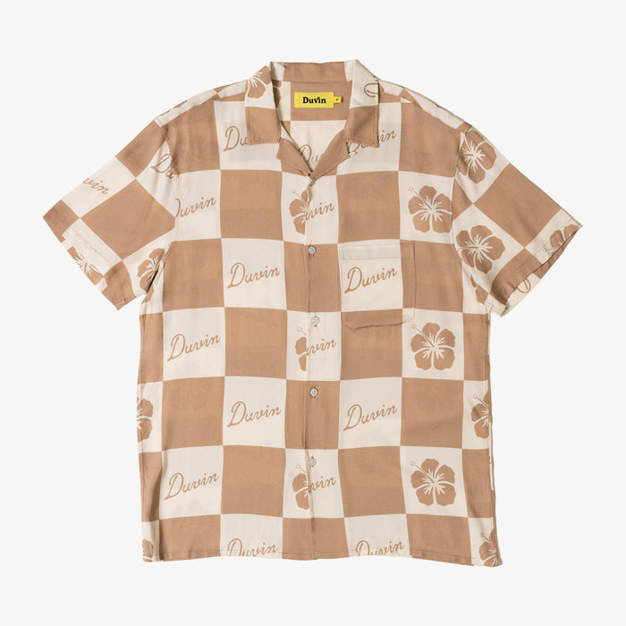 Duvin Checker Flower Buttonup - Tan