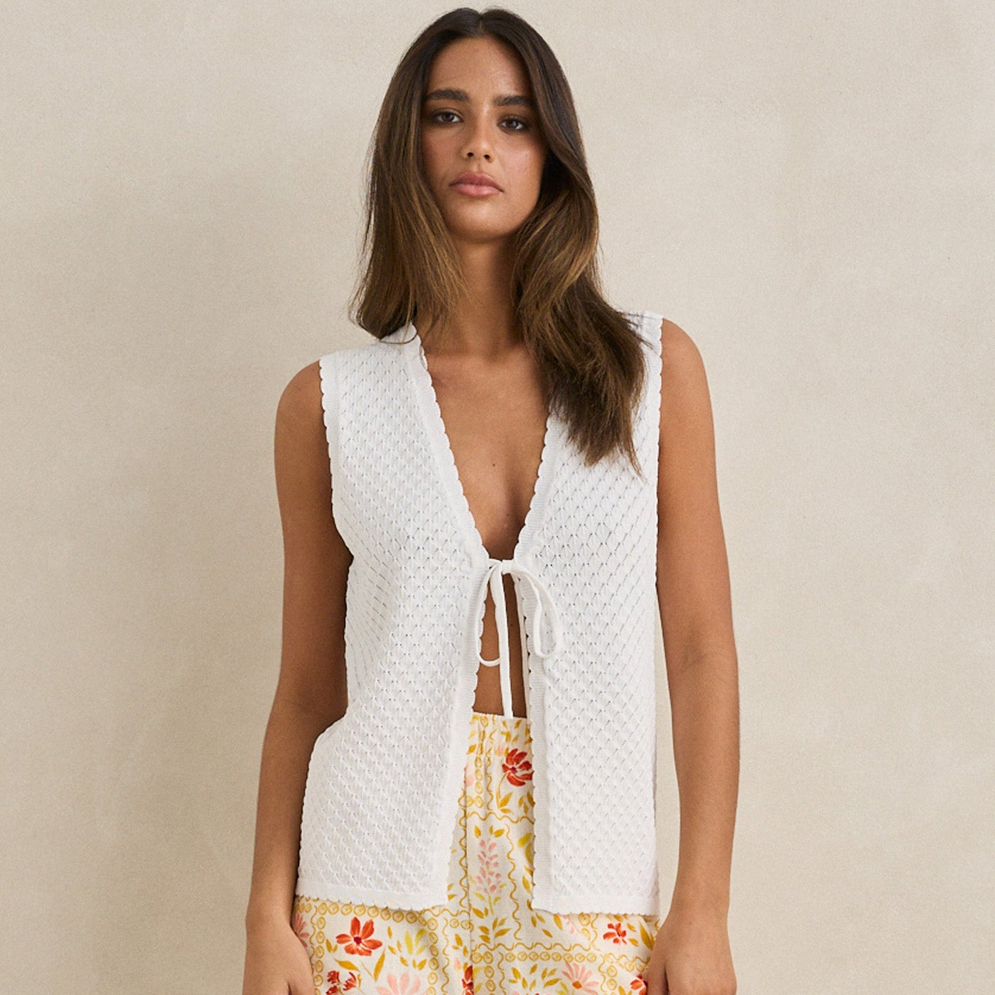 Rhythm Gigi Longline Knit Vest Tank Top - White