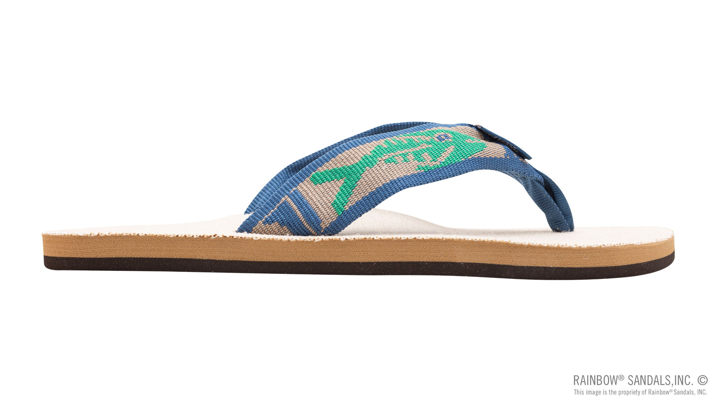 Rainbow Sandals Single Layer Hemp with a 1" Nylon Fish Pattern Strap (Mens)