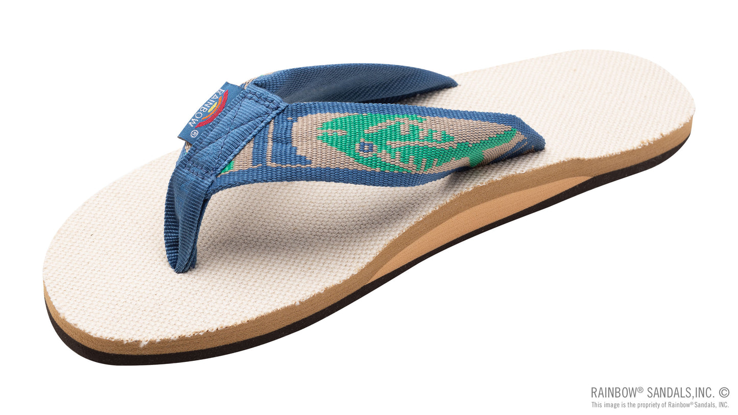 Rainbow Sandals Single Layer Hemp with a 1" Nylon Fish Pattern Strap (Mens)