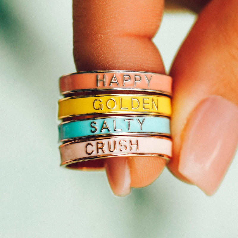 Pura Vida Bracelets Golden Enamel Word Ring