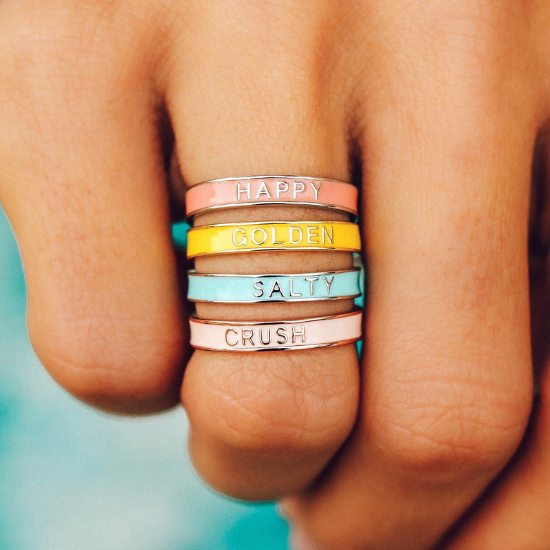 Pura Vida Bracelets Golden Enamel Word Ring