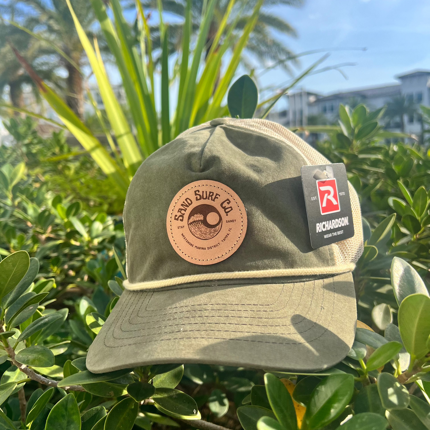 Sand Surf Co. Richardson Unstructured Leather Yin Yang Logo - Lush Green