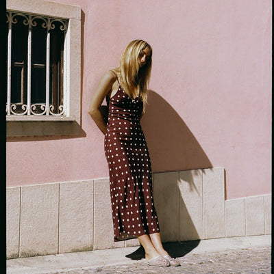 Rhythm Polka Dot Bias Midi Dress - Cafe