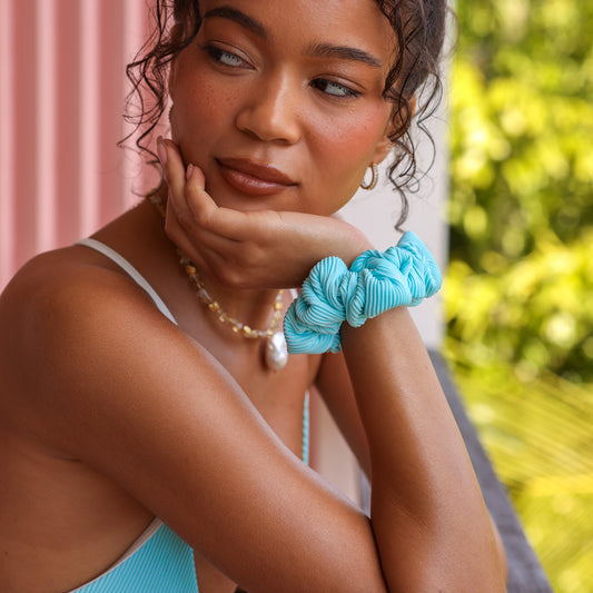 Kulani Kinis Scrunchie - Calypso Blue (Diving for Pearls Collection)
