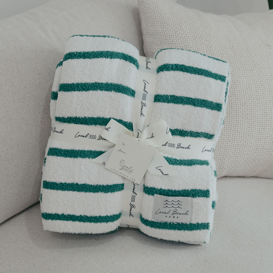 Local Beach Holiday Stripe Cozy Luxe Home Blanket - Green & Creme