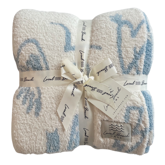 Local Beach Coastal Cowgirl Luxe Home Blanket - Blue Fog & Cream