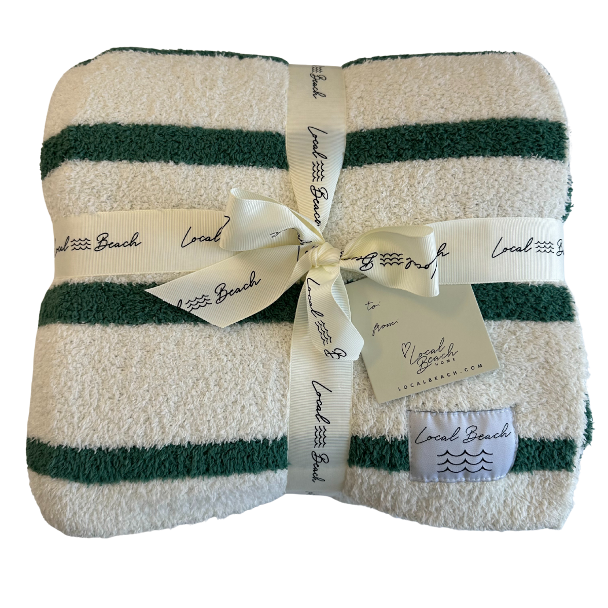 Local Beach Holiday Stripe Cozy Luxe Home Blanket - Green & Creme